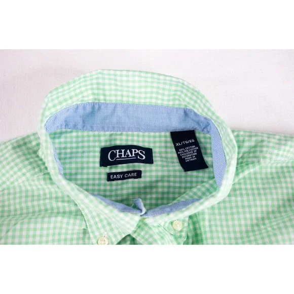 Chaps Button Down Shirt Mens XL Green Excellent Gingham Easy Care Long Sleeve - Picture 4 of 4